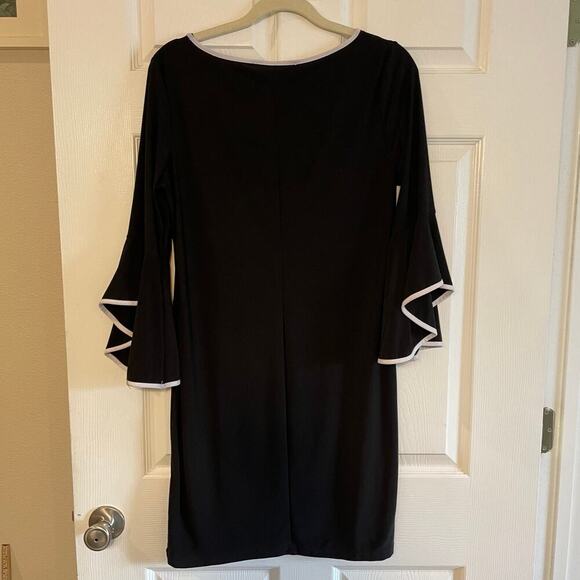 Nik And Nash Womens Dress Sz L Black Long Bell Sleeves Midi Boat Neck - Picture 2 of 11